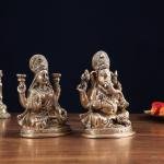 6" Pure Brass Ganesha Lakshmi Idol Set | Divine Pair Temple Murti | Prosperity Gift Set